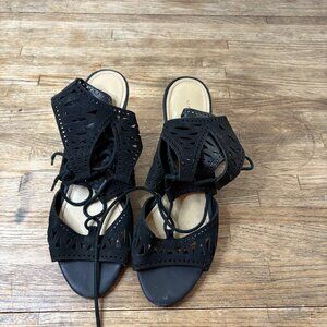 Marc Fisher black suede lace up, cut out strappy heels - size 8.5